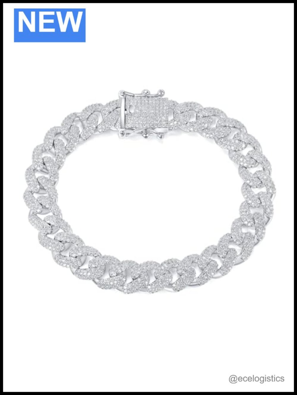 Miami Cuban Link Bracelet 18K White Gold Plated Cubic Zirconia Iced Out Hip Hop